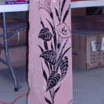 Natural Stone Mailbox Post with floral design engraved
